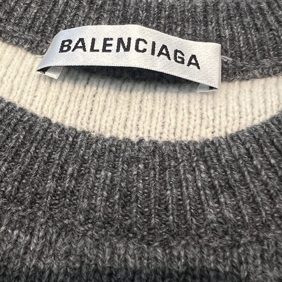 Balenciaga Grey Logo Intarsia Wool Knit Sweater - Picture 6 of 6